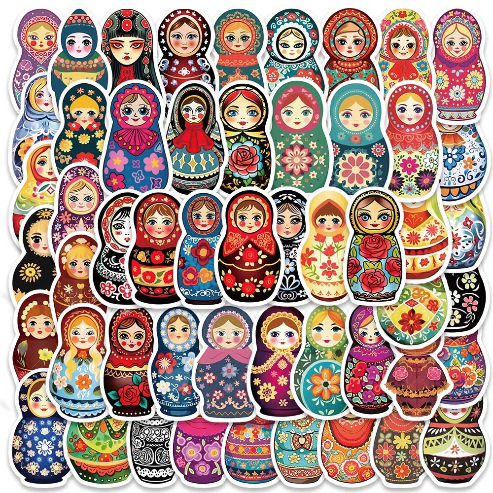 52pcs Cute Funny Cartoon Russian Dolls Stickers Waterproof Graffiti For Laptop Luggage Guitar Phone Diary Vinyl Car Decals russian modernism