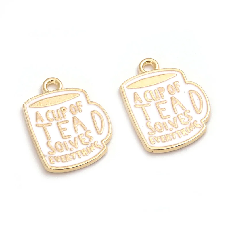 10pcs Cartoon Tea Cup Enamel Charms Gold Color Pin Tea Lovers Pendants For Making Handmade DIY Jewelry Findings Creative Gifts