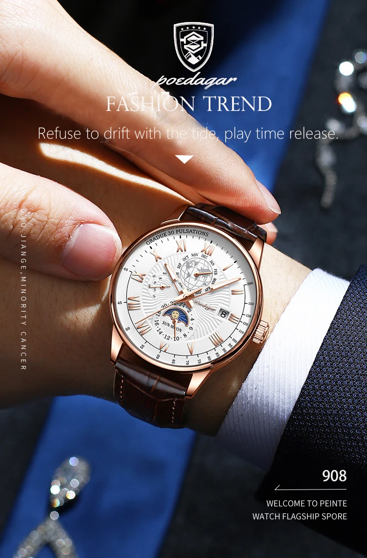 Swiss Brand POEDAGAR Men Watch Top Luxury Fashion Waterproof Luminous Date Clock Sport Watches Mens Business Quartz Wristwatch