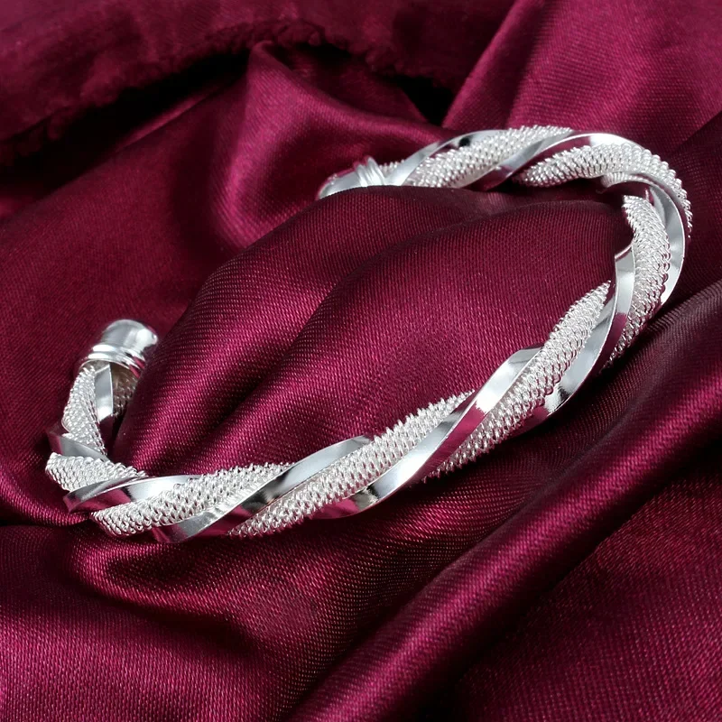 

Mencheese Silver Braided Bangle Jewelry 925 Sterling Silver Fashion Mesh Wide Bracelets Bangles for Women Men