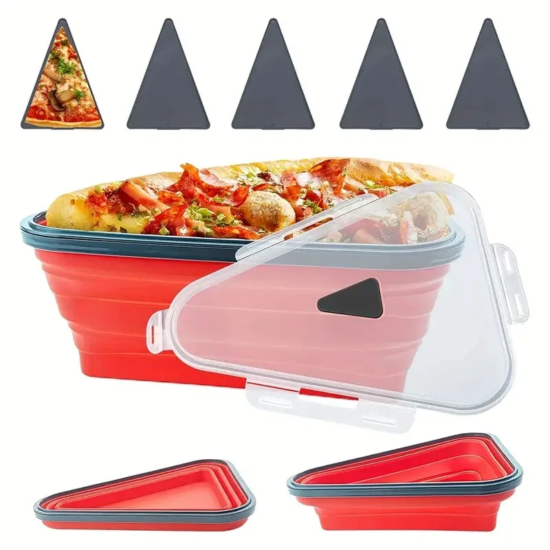 Stackable Triangular Pizza Storage System-5 Silicone Trays + Foldable Box, Commercial Grade Reusable Food Container
