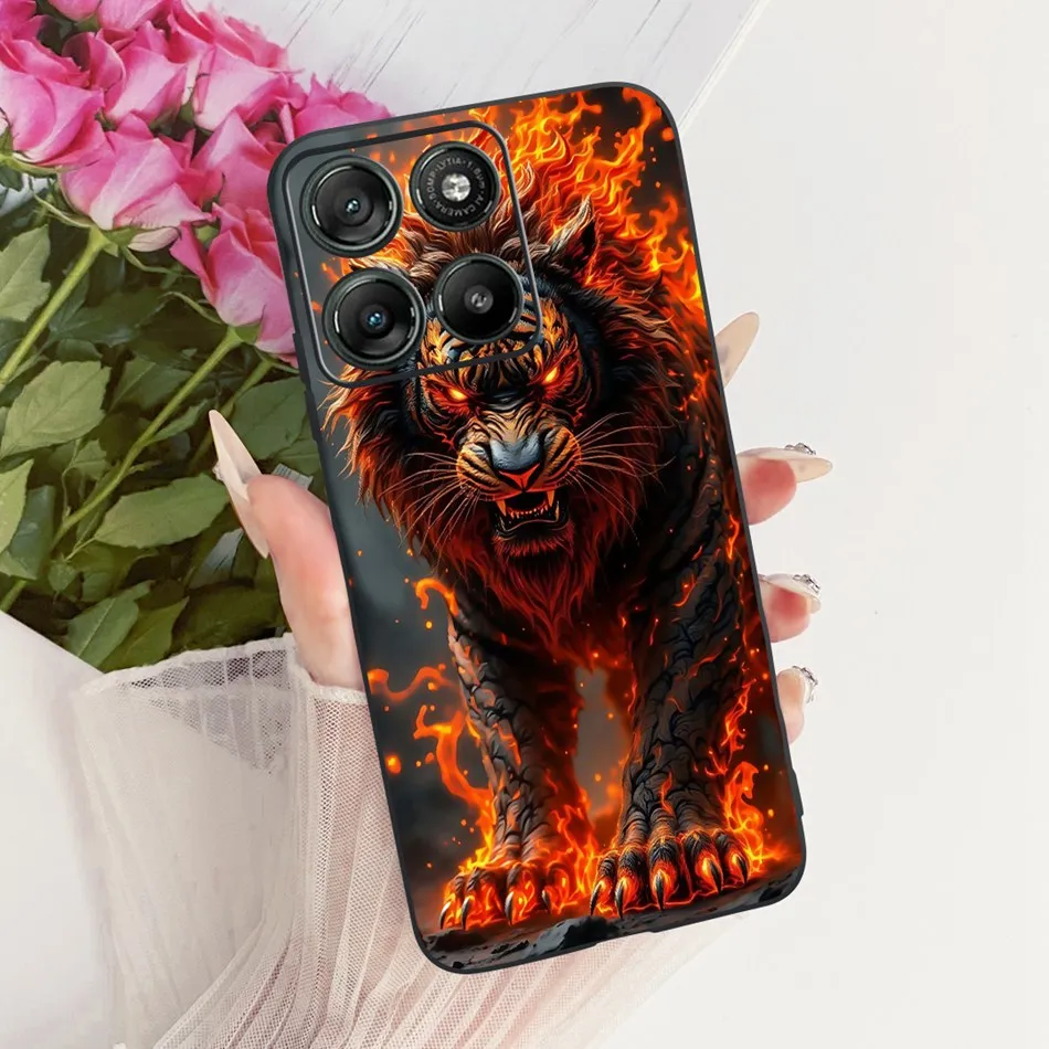 Cool Dragon Tiger Pattern Black Silicone Phone Case with Soft Bumpers