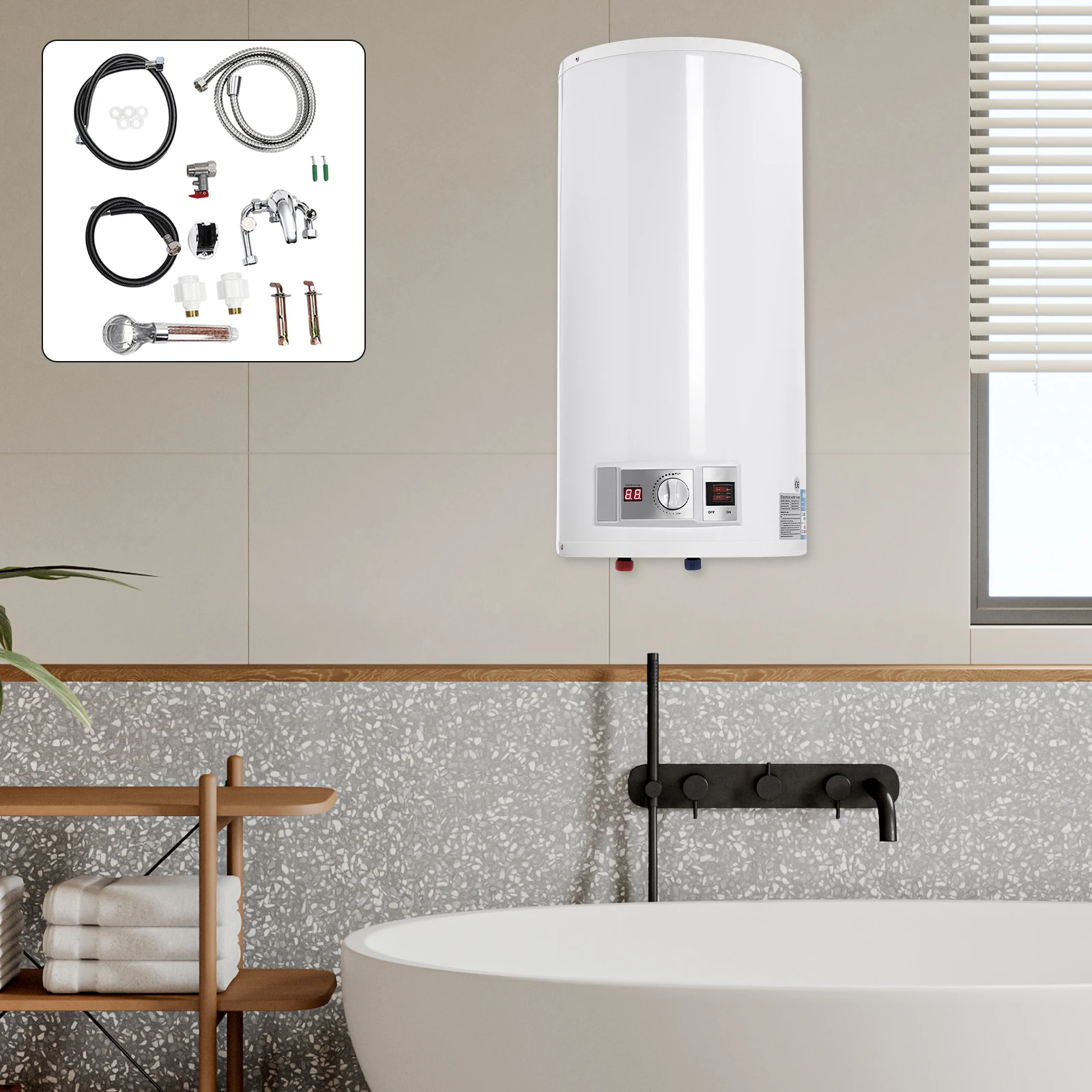 80L Electric Hot Water Storage Tank, 2000 W Heating Output and Thermometer, Energy Saving, Water Boiler, Hot Water Boiler