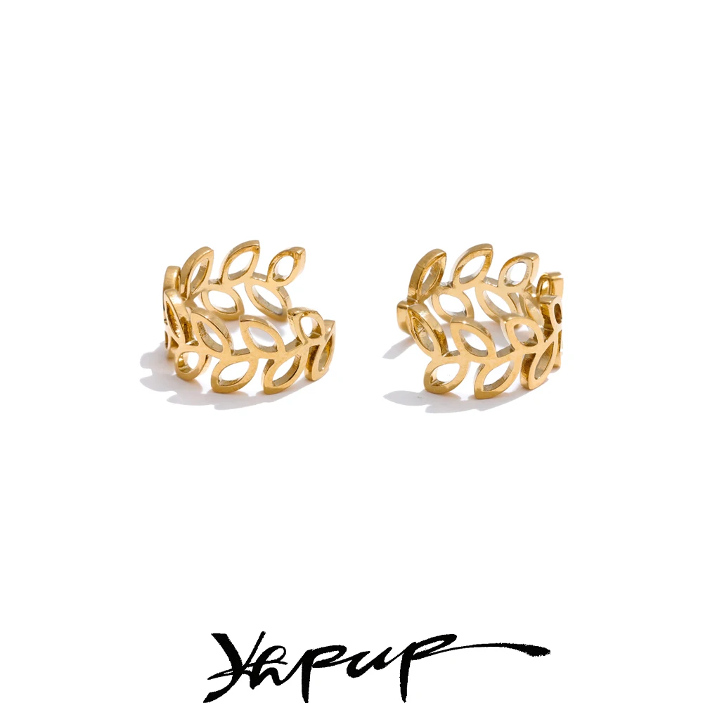 Yhpup Plant Leaf Hollow Ear Bone Clip Earrings