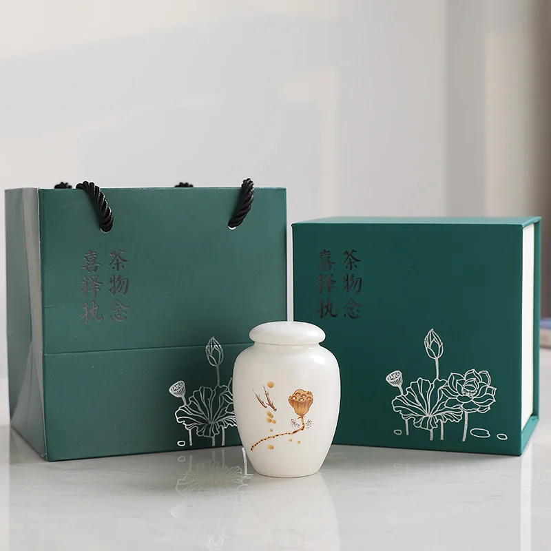 Tea tin box tea canister ceramic storage jar airtight container fragrance powder jar Mini Portable Tea Can Ceramic Small Fragrant Powder Sealed Storage Can Pu'er Black Tea Green Storage