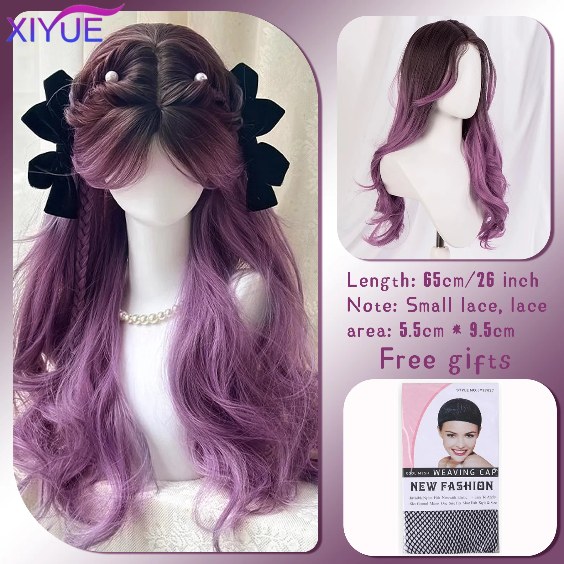 Synthetic Long Curly Hair Gradient Purple Cosplay Wigs Heat Resistant Synthetic Wigs Middle Part Natural Lolita For Women