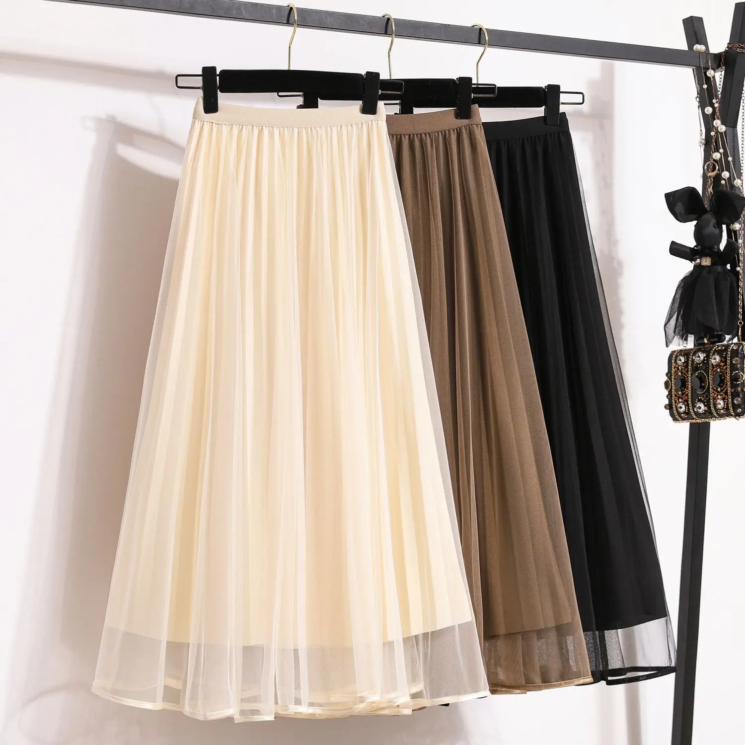 

Women Skirt Spring Autumn High Waist Ruffles Mesh Tutu Tulle Midi Skirt Solid Color Midi Skirt Woman Tulle Skirts 2024 News F105