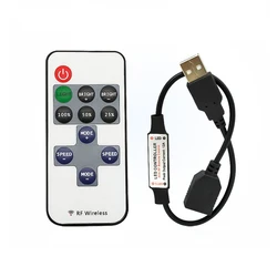 Mini RF Wireless LED Dimmer Remote Controller for Single Color Light Strip (11keys USB Black)