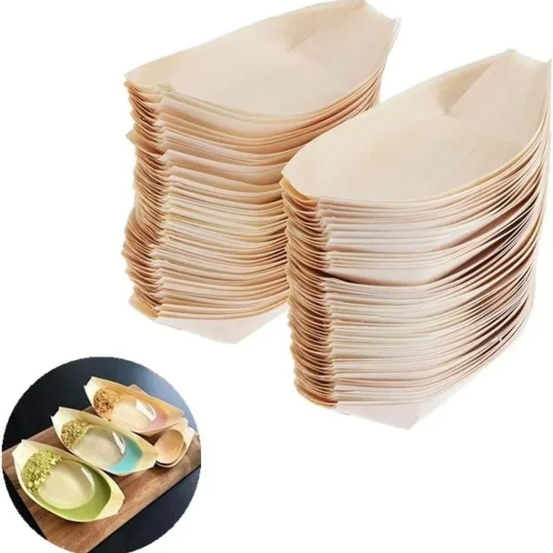 Disposable Containers 50Pcs Disposable Wooden Sushi Plate