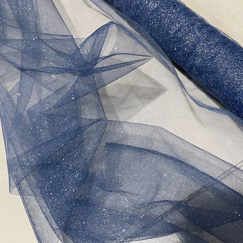 Sparkling Blue and Red Sequin Tulle Veil with Silver Accents and Pommel Skirt