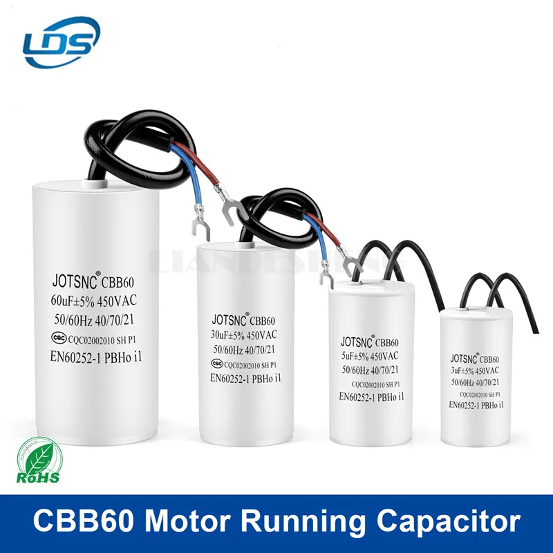 2Pcs CBB60 Motor Running Capacitor 450V Series AC Water Pump Startup