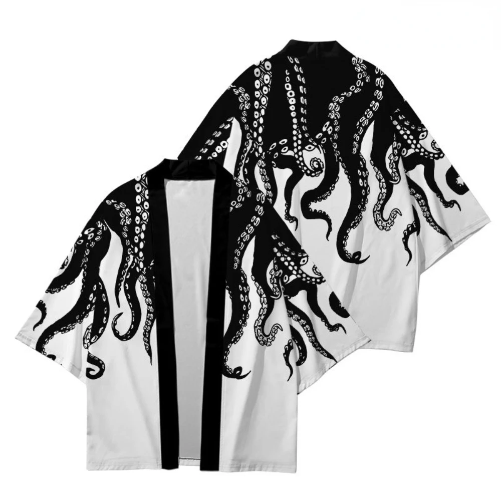 Octopus Graphic Loose Japanese Kimono Cardigan Men & Women Streetwear Harajuku Yukata Fashion Tops