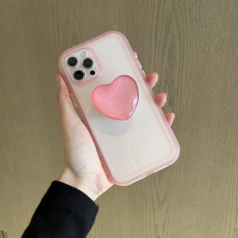 Pink Love Heart Jelly Stand Holder Soft Case - Clear Protective Back Cover