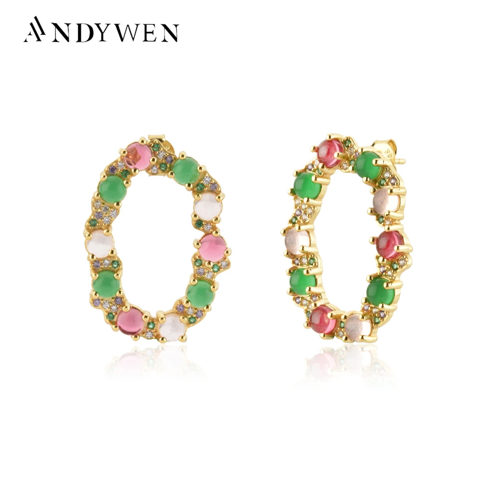 Andywen Argento Sterling 925 Oro Lofoten Isola Verde Arcobaleno Cz Orecchini A Bottone Donna Lusso Piercing Pendientes Gioielli Fine Clip