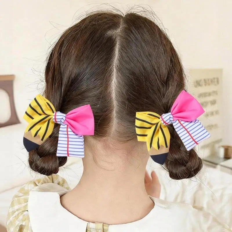 Back To School Hair Styling Accessories Cute Letter Hair Ropes Pencil Bow Hair Clips Soft Fabric for Kids Daily Wear