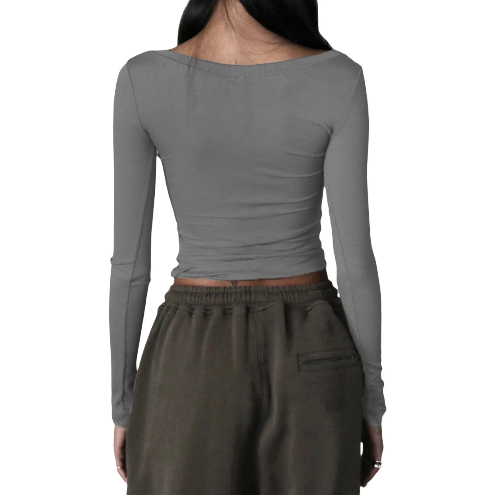 Chemise Henley tricotée pour femmes, nouvelle mode, décontractée, couleur unie, rétro, 1/2 boutons, manches longues, haut court, Streetwear, Clubwear