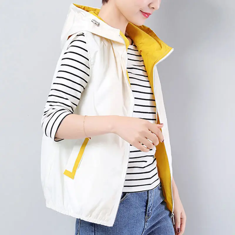 

Korean Fashion Hooded Vest Women Sleeveless Jacket Sweatshirt Casual Solid Color Cardigan Loose Tops Streetwear Vests