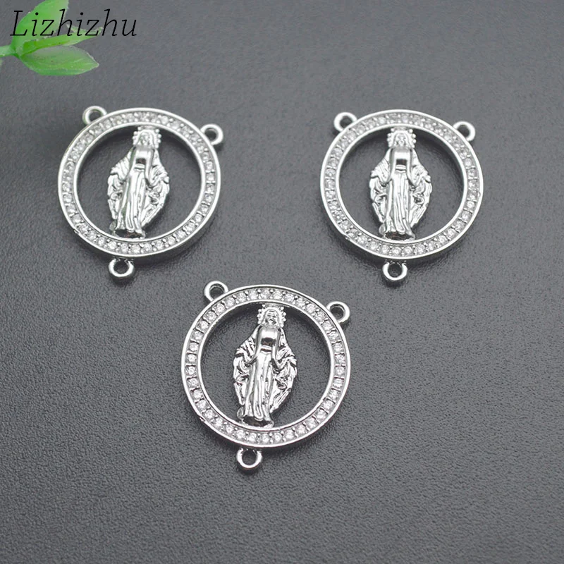 

High Quality Anti Rust Gold Plated Metal Copper Religious Jesus Round Charm Connectors for Jewelry Bracelet Making 10pc