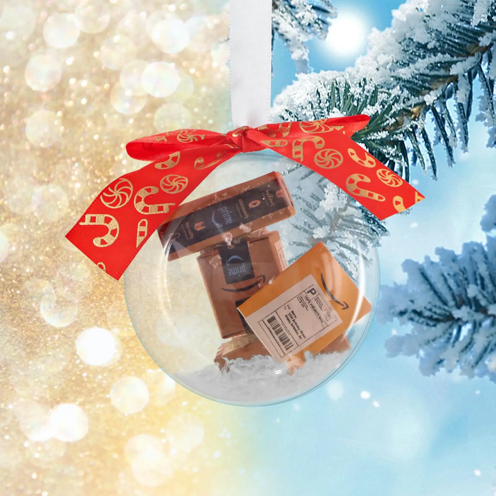 

2023 Funny Christmas Ball Ornaments, Mini Amazon Package Christmas Hanging Decorations Mini Xmas Balls Funny for Family Friends