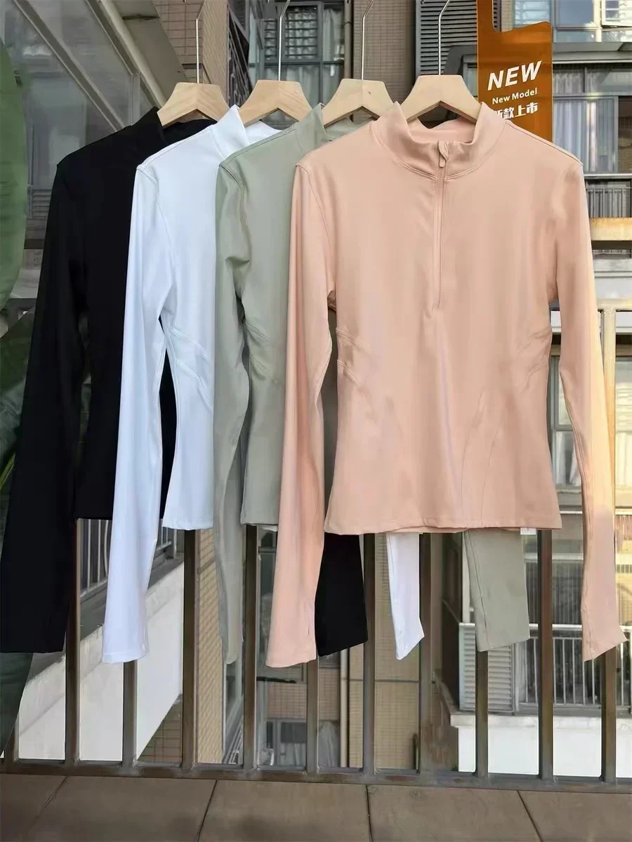 Lemon Women Long Sleeve Shirt Yoga Fitness Sports Top Clothing Pilates Training Sportswear Half Zip Elastic Force Blouse Jacket