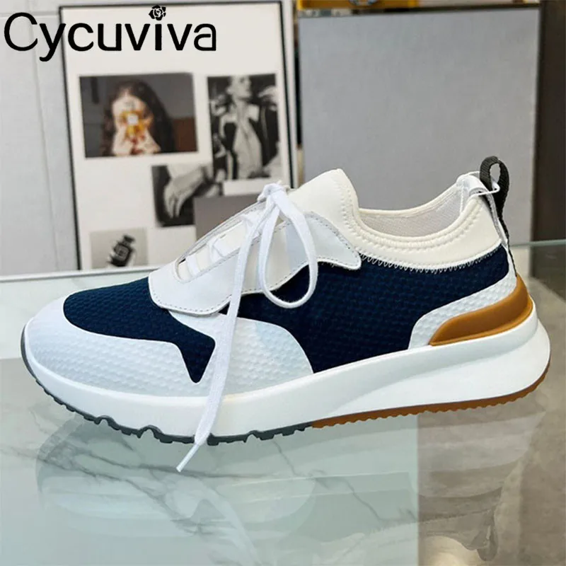 

Thick Sole Knitted Lace Up Light Sneakers Men Casual Comfort Breathable Designer Men Flat Shoes Vacation Walking Shoes For Men