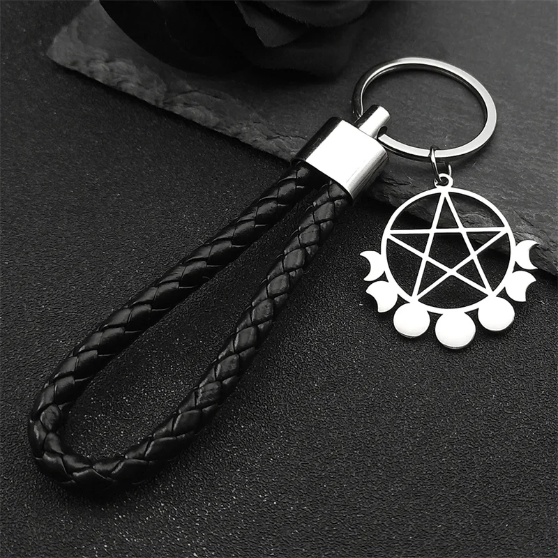Goth Hexerei Satan Pentagramm Mond Edelstahl Schlüssel anhänger Frauen Gold Farbe Satan isch großen gotischen Schlüssel ring Schmuck 3692 – Detail 9