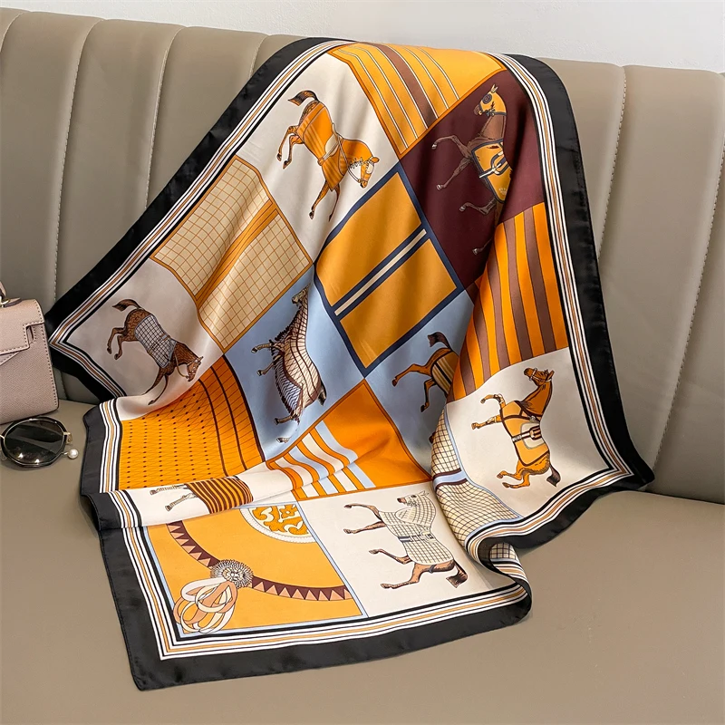 Luxury Print Silk Square Scarf Women Spring Neck Tie Shawl Wraps Female 70cm Hair Hand Wrist Headkercheif Hijab Bandana 2022