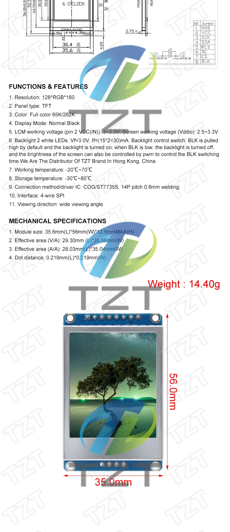 TZT 1/3PCS 1,77 zoll TFT LCD Bildschirm 128*160 1,77 TFTSPI TFT Farbe Bildschirm Modul serielle Port Modul Für Arduino UNO R3 – Detail 4
