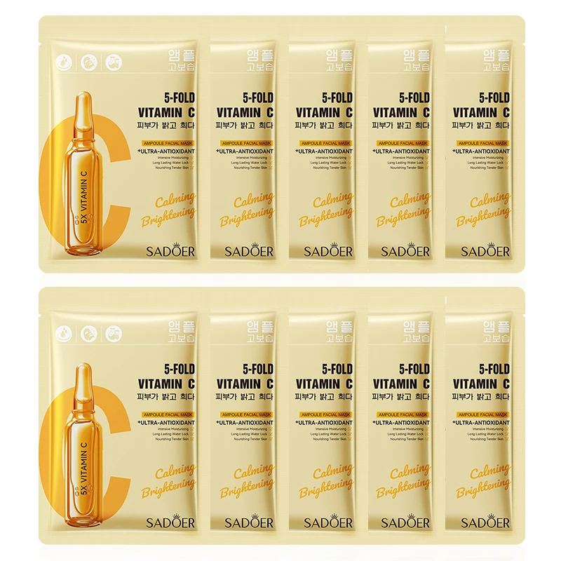 5/10pcs SADOER Vitamin C Face Mask Whitening Moisturizing Hydrating Facial Masks Korean Cosmetics Skin Care