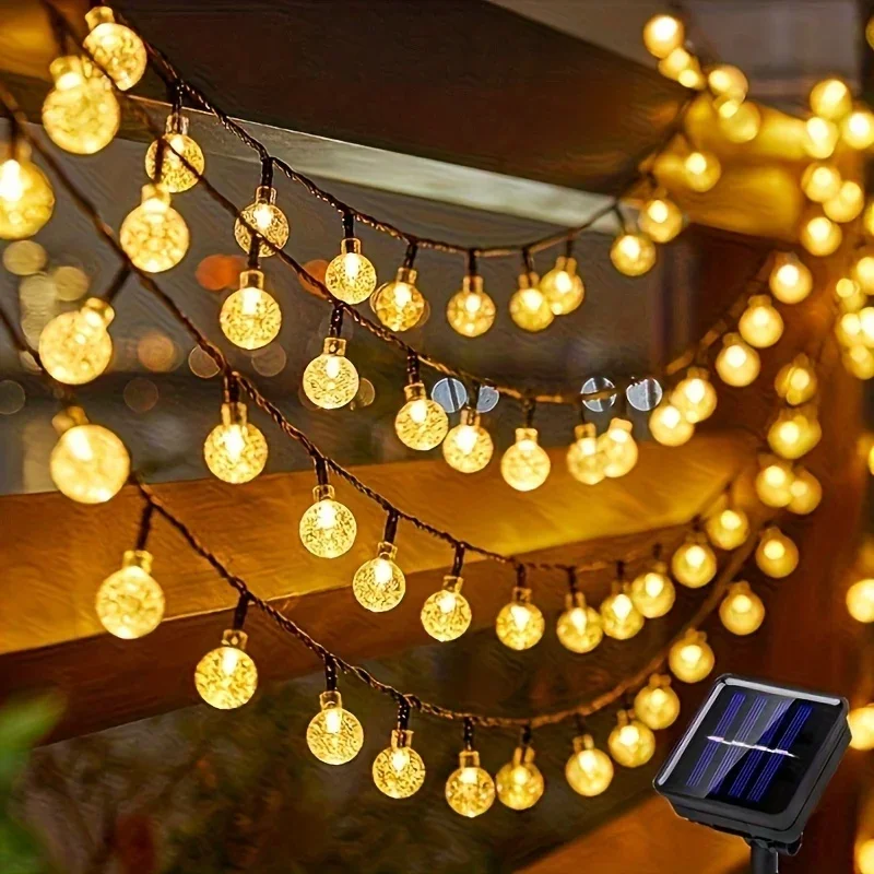 LED Solar Crystal Ball Fairy String Lights Outdoor Waterproof 8 Lighting Modes for Garden Yard Party Christmas Wedding Decor