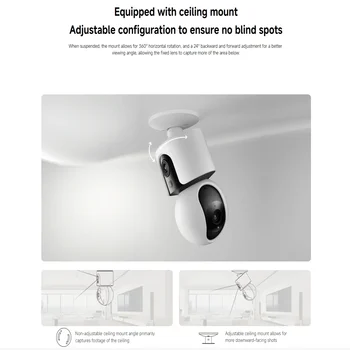 XIAOMI Smart Camera C300 Versione doppia fotocamera, 360 °   WiFi da 3 MP 6, baby monitor di sicurezza domestica, telecamera per animali domestici, versione cinese con adattatore