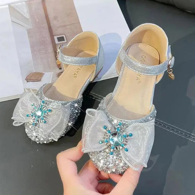 

Girls Silver Pink Rhinestone Mary Janes Party Shoes Kids Baby Korean Sequins Princess Wedding Dress Shoes New 2022 For Children