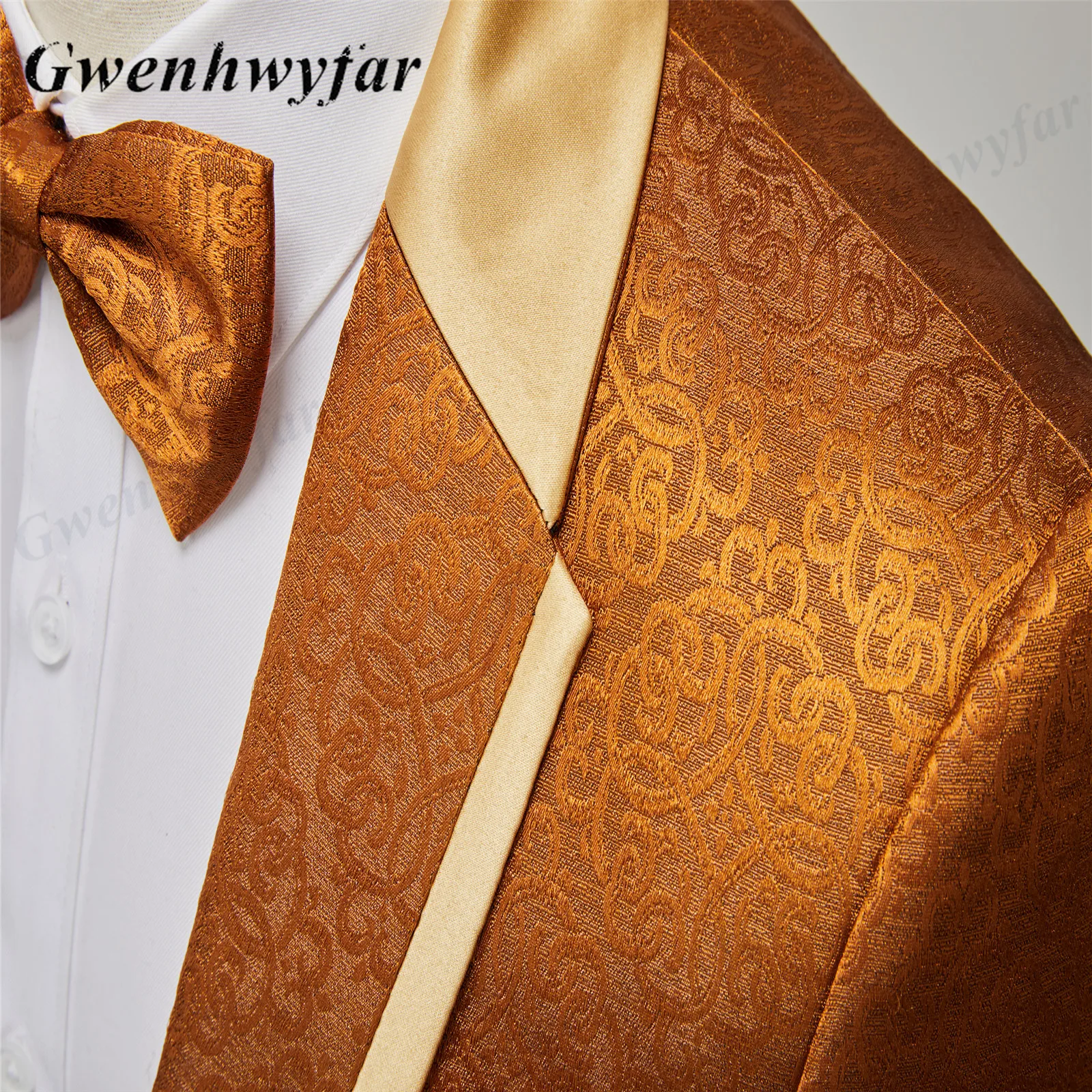 Suits Men Gwenhwyfar Gold Collar Circle Patterns Lapel Formal Party Host Guest Tuxedos 3 Piece Outfit
