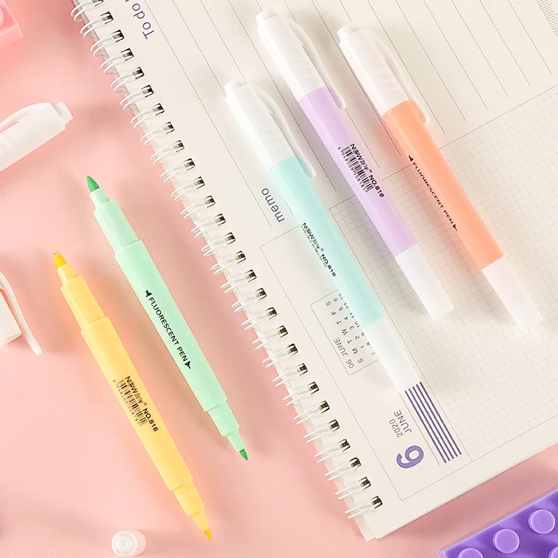 Double Head Fluorescent Highlighter Pen Markers Pastel Drawing Pen for Student School Office Supplies 6Pcs/Set highlighter pen