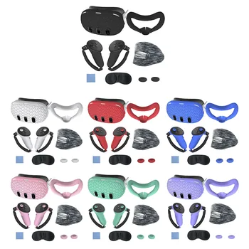 Set di accessori da 7 pezzi impugnature per Controller copertura per il viso copertura protettiva antigraffio VR copertura per il viso copriobiettivo morbido per Meta Quest 3