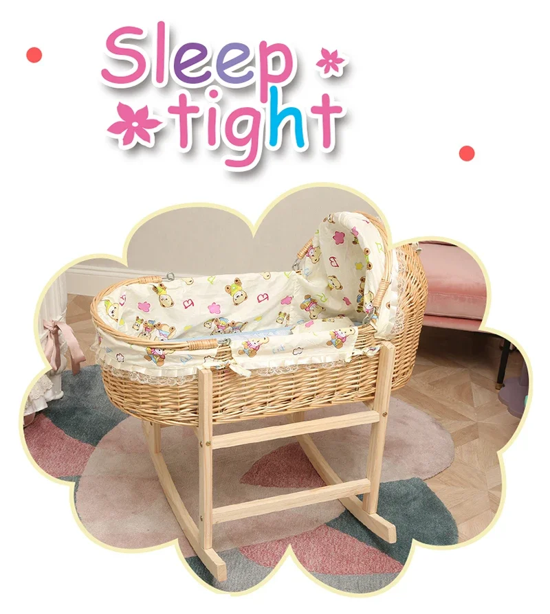 2024 새로운 업그레이드 롤러 로커와 나무 휴대용 요람 침대 360 회전 휠 어린이 침대 0-24M