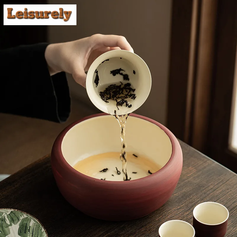 1100ML Wabi Sabi Style Powder Yin Jianshui Writing-brush Washer Tea Garbage Can Tea Dust Cylinder Barrel Chaxi Teaset Decoration