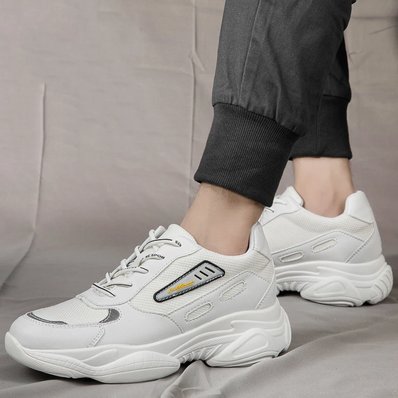 Men Height Increasing 8CM Shoes Breathable Casual Shoes Sports Shoes Men Invisible Leather Shoes Inner Height 6CM Elevator Shoes