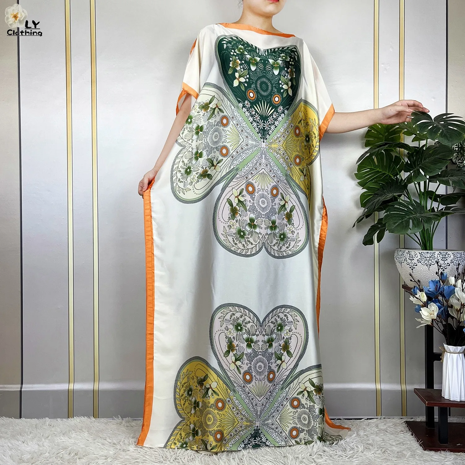 2023 New Muslim Abayas Summer Silk Soft Loose Femme Robe African Dashki Islam Pattern Printing Women Dresses With Belt Turban