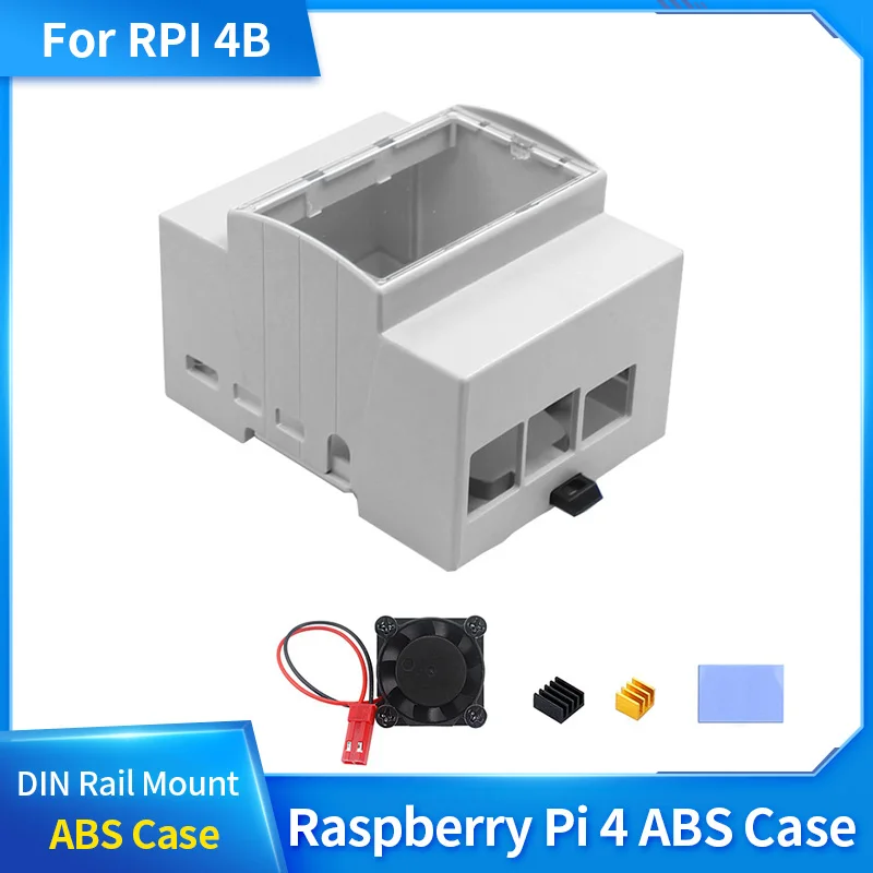 Raspberry Pi 4 ABS Case DIN Rail Mount Large Inner Space Compatible with Various Raspberry Pi HATs for Raspberry Pi 4 Model B