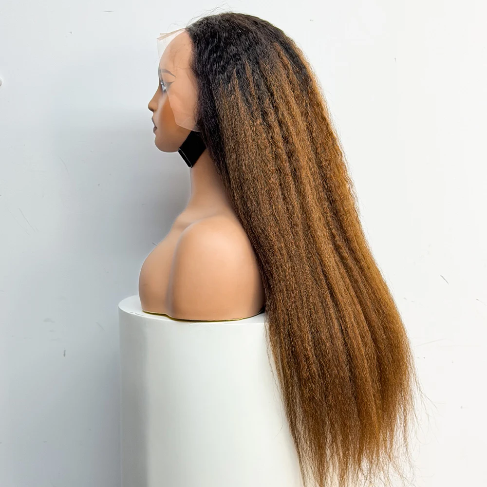 Full Yaki Straight 13x4 Lace Frontal Human Hair Wig 250% Density Kinky Straight Human Hair Wig For Black Women 20-32 inches