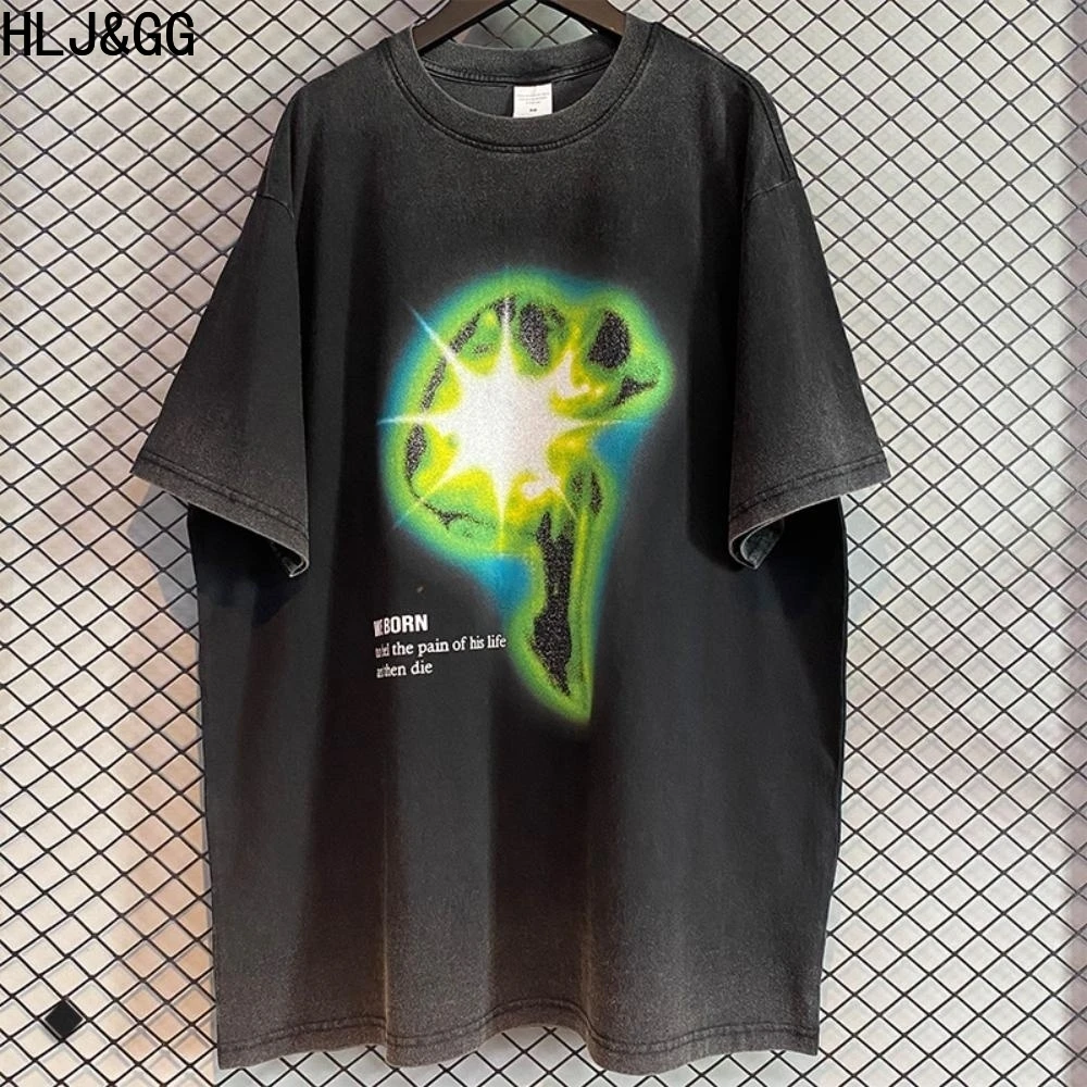 

HLJ&GG new fashion Abstract Graphic Print T-shirts for mans Summer Hip Hop Punk man Tee Tops Retro High Street Couple Clothes