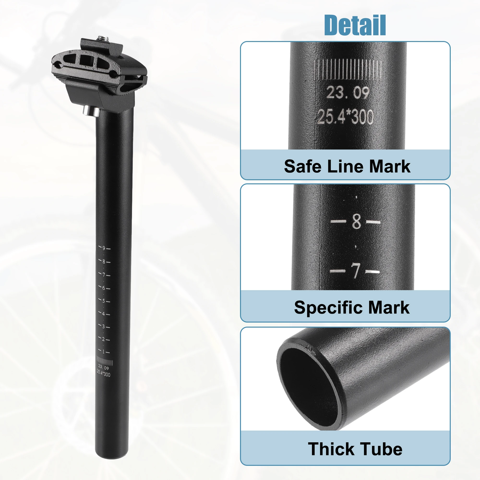 X Autohaux OD 25,4mm 27,2mm 28,6mm 30,4mm 30,8mm 31,6mm Fahrrad-Sattelstütze aus Aluminiumlegierung, Fahrrad-Sattelrohrhalterung, Länge 300-450mm – Detail 5