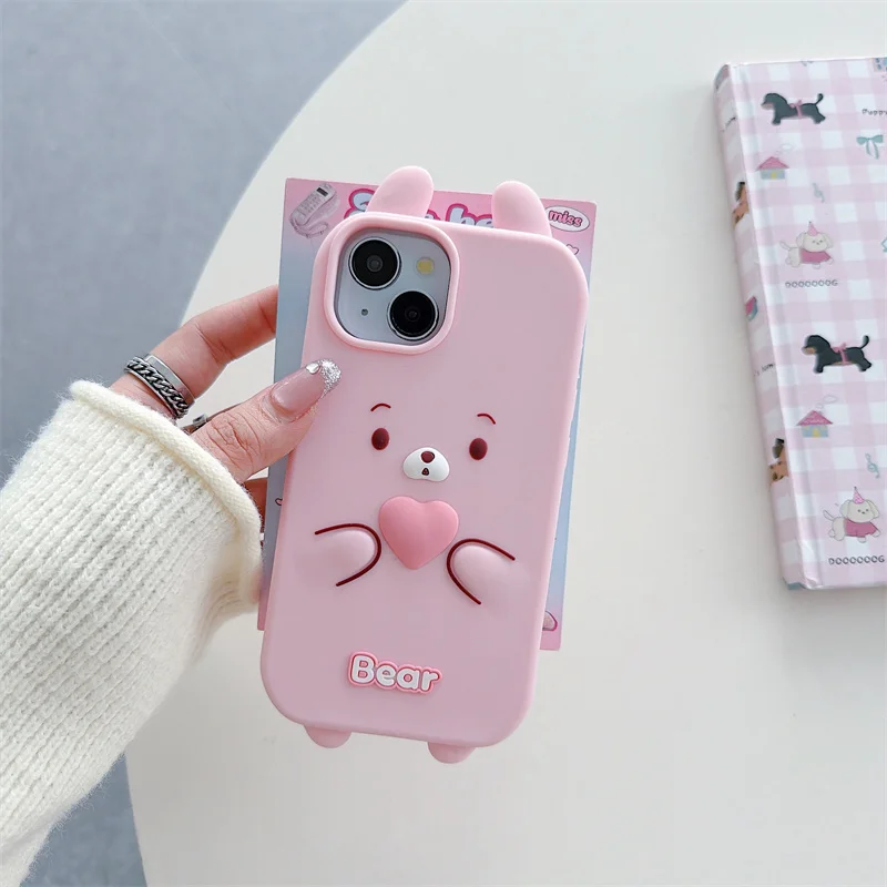 3D Cute Bear Cartoon Shockproof Soft Silicone Phone Case