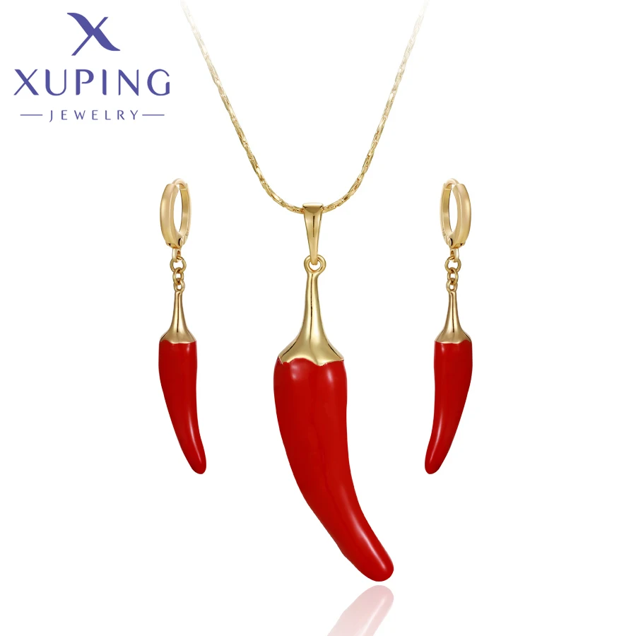 Gold Plated Pepper Shaped Earrings and Necklace Jewelry Set