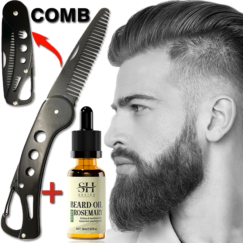 Metal Folding Beard Comb Beard Growth Essential Oilrosemary Facial Hair Growth Liquid Man Modifier Styling Toolproduct