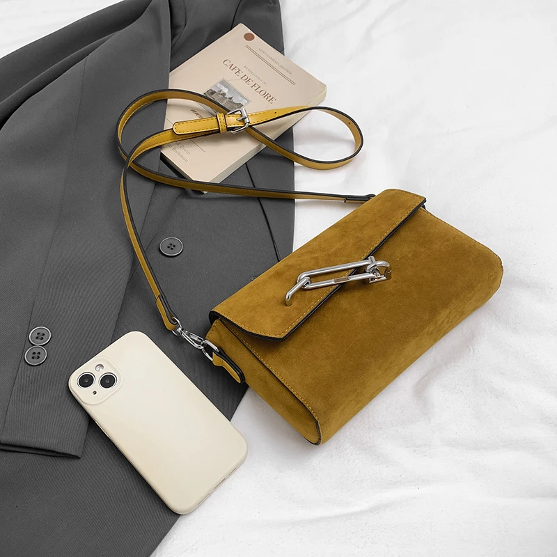Vintage Wildleder Leder Schulter Umhängetasche Damen Designer Handtasche und Geldbörse Khaki Sac A Main Small Flap Messenger Bag Schwarz – Detail 21