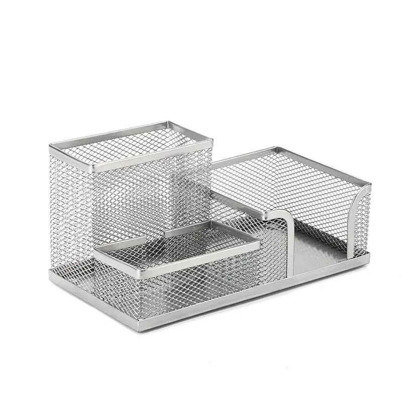 3-In-1 Desk Organizer Pencil Pen Holder Metal Hollow Mesh Wire Organizador De Escritorio Lapices Office Desk Accessories pen holder desk organizer pen and brush holder