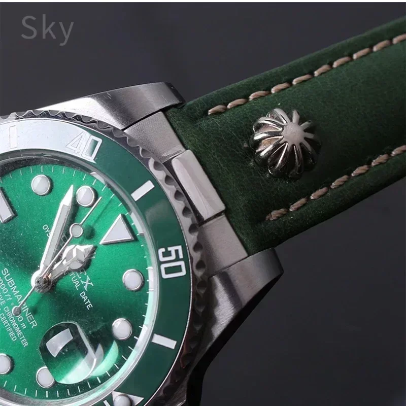 Rolex-Inspired Stainless Steel Waterproof Watch with Black and Green Accents