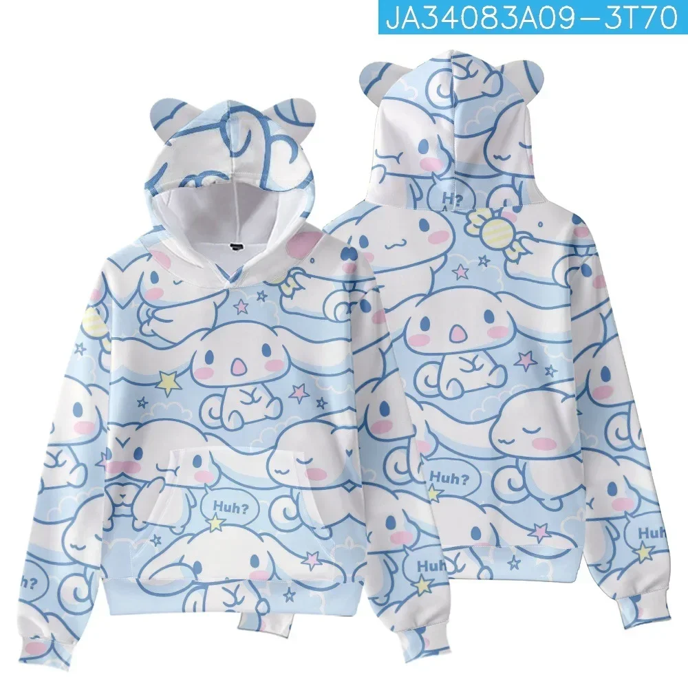 

MINISO New Anime Cinnamoroll Big-eared Dog Cinnamon Dog Sanrio Element Printed Cat Ears Hooded Sweatshirt Kids Clothes Girl